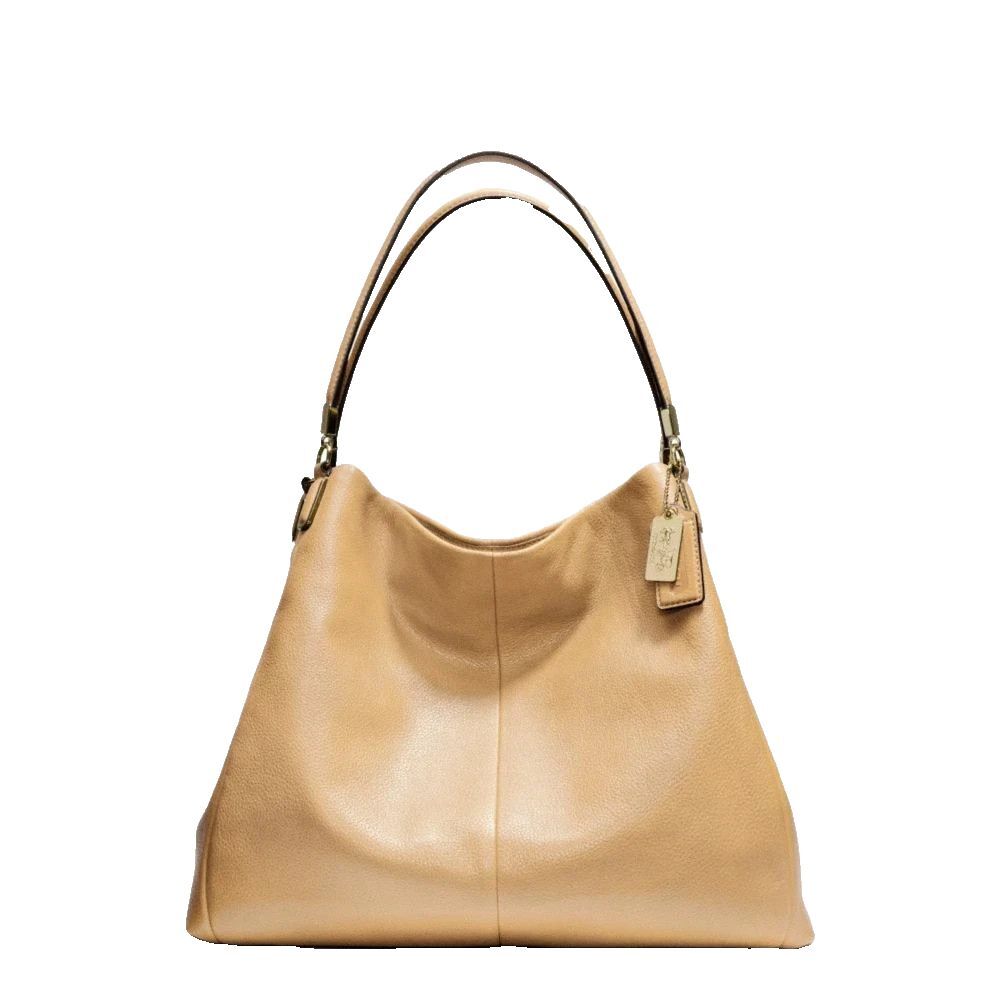 Coach Madison Leather Phoebe Shoulder Bag Khaki Brown 2 Straps 3 Compartments